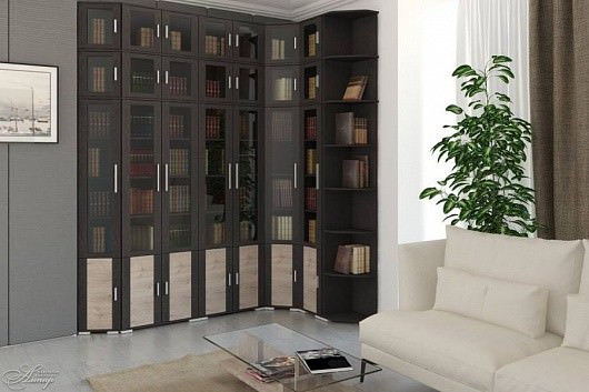 Угловой книжный шкаф с распашными дверями